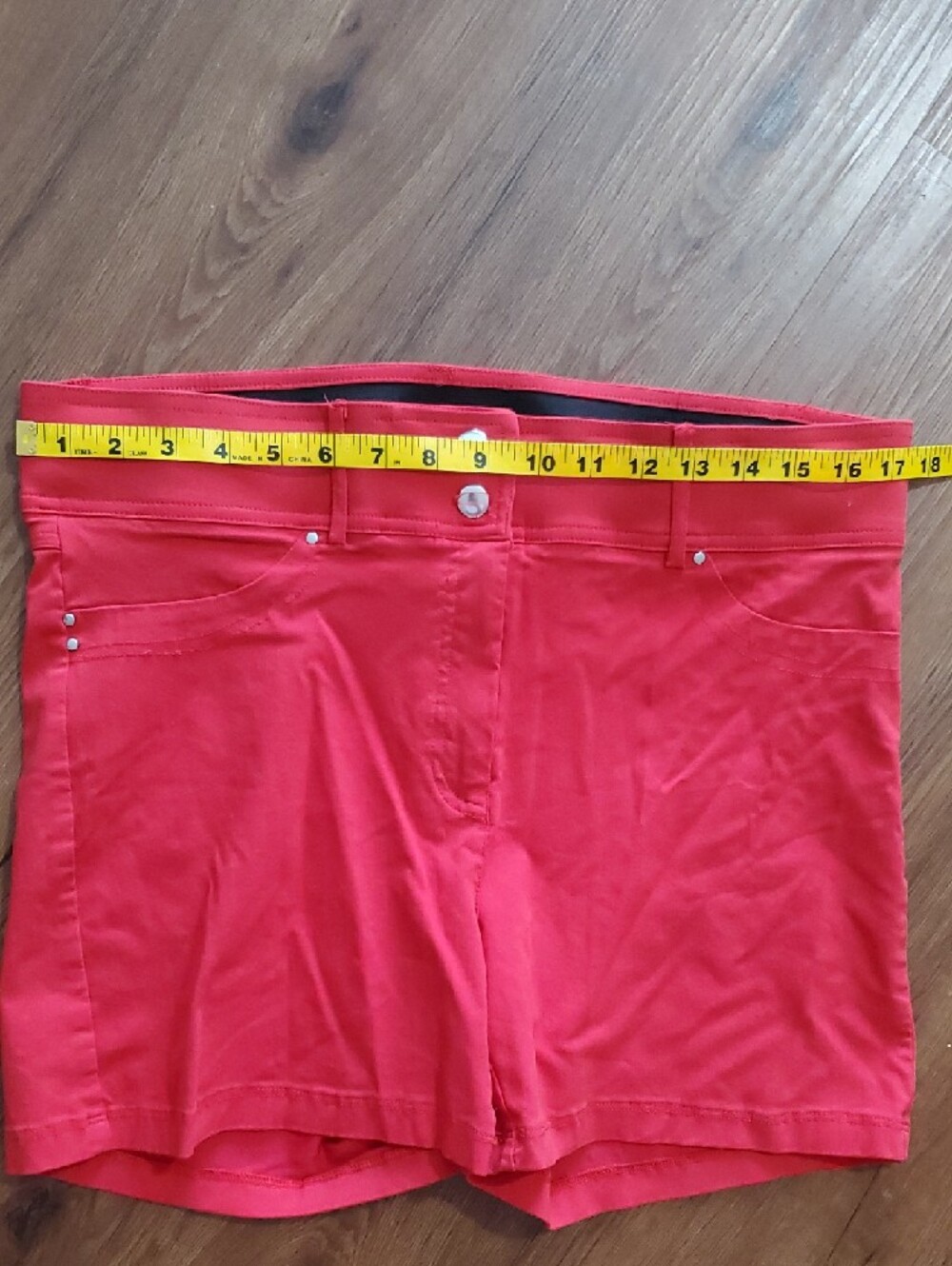 High-Rise Red Women's Stretch Shorts with Double-Button Front
